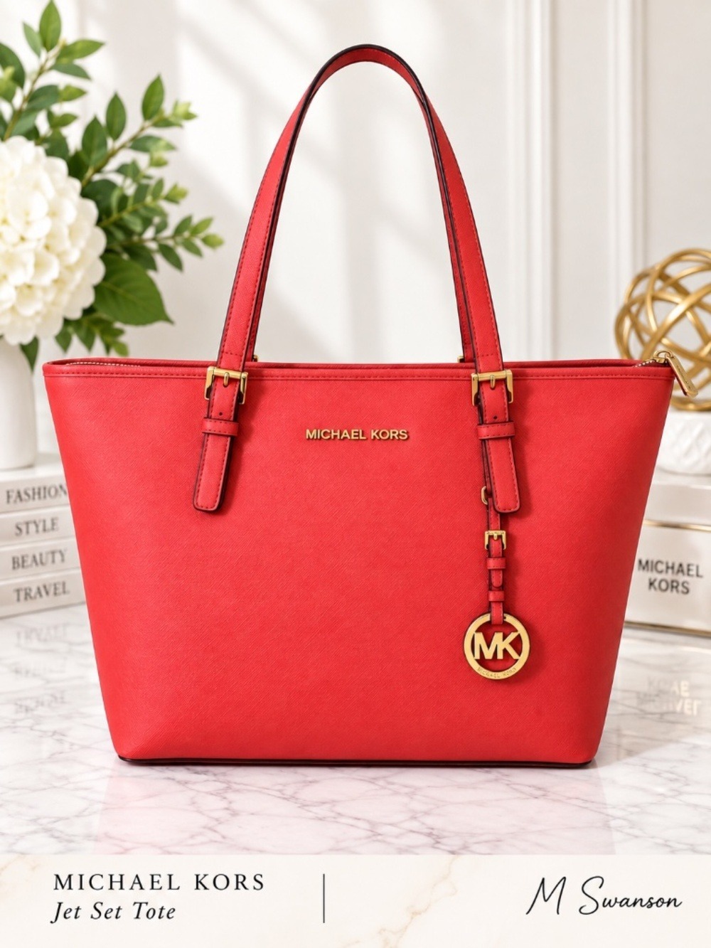 Michael Kors Jet Set Large Saffiano Leather Tote Coral